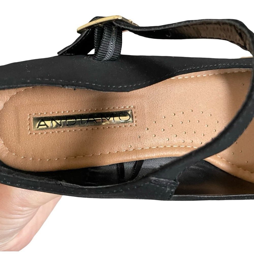 Andiamo Black Velvety & Gold Rimmed Mary Jane Wedges Size 6.5 3” Heel AClaudia - Picture 6 of 8